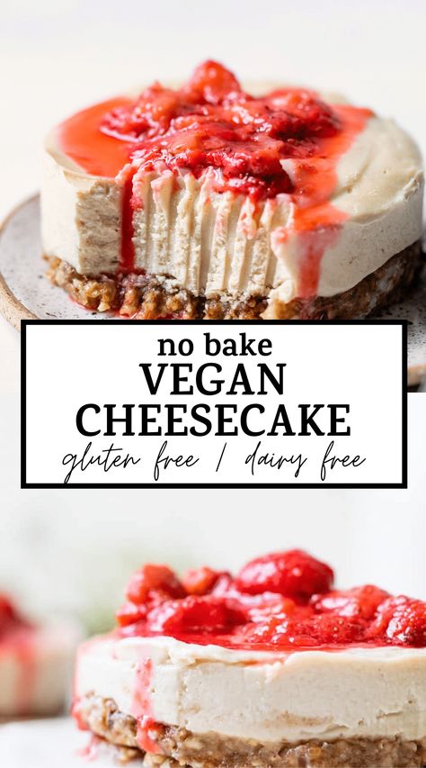 Vegan Gluten Free Cheesecake Recipe, Vegan Cheesecake With Cashews, Vegan Cashew Dessert, Cashew Desserts Vegan, Gluten Free Vegan Cheesecake, Raw Cashew Cheesecake, Paleo No Bake Cheesecake, Dairy Free Cheesecake No Bake, Raw Cheesecake Vegan