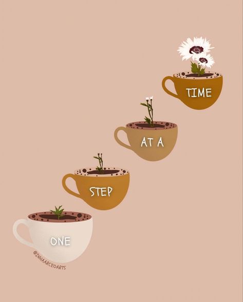 One Step At A Time Illustration, Time Illustration Art, Motivational Illustration, Step Illustration, Yoga Posters, Time Illustration, Print Quotes, Mindful Movement, School Murals