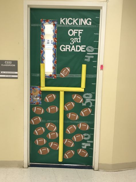 3rd Grade Classroom Door Ideas, Football Classroom Door Ideas, Football Themed Classroom, Football Door Decorations Classroom, Football Classroom Door, Football Classroom Theme, Football Themed Classroom Door, Sports Classroom Door, Sports Themed Door Decorations