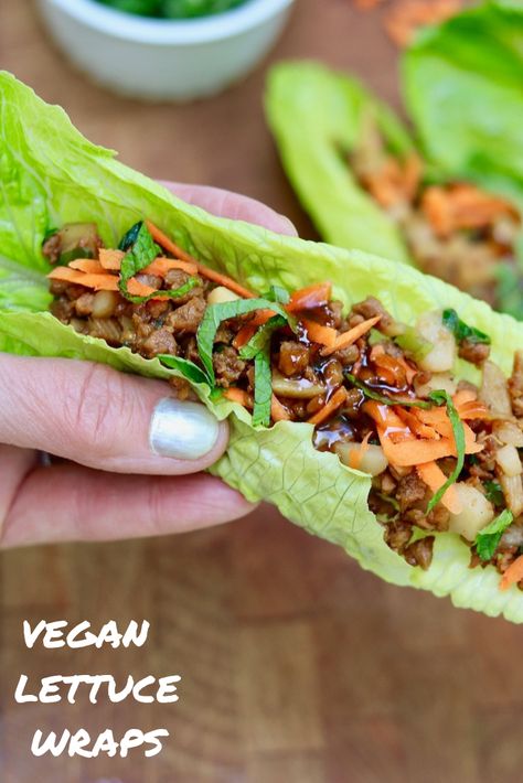 Salat Wraps, Vegan Lettuce Wraps, Vegetarian Lettuce Wraps, Lettuce Wraps Healthy, Lettuce Wraps Recipe, Asian Lettuce Wraps, Pf Changs, Vegan Wraps, Lettuce Wrap Recipes