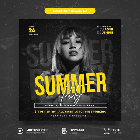 Party Social Media Post, End Of Summer Party, Social Media Party, Social Media Church, Media Event, Concert Poster Design, Banner Design Inspiration, Social Media Post Template, Sport Poster Design