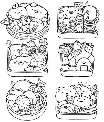 Sumikko Gurashi Coloring Pages, Food Coloring Pages, Charmmy Kitty, Kitty Coloring, Hello Kitty Coloring, Detailed Coloring Pages, Printable Coloring Book, Cute Doodles Drawings, Cute Doodle Art