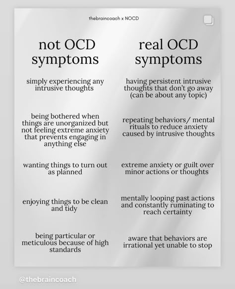 OCD makes you certain about things you know aren't true, and doubt things you know are true.  Instagram. What Causes Ocd, Ocd Therapy, Ocd Symptoms, Mental Disorders, Mental Health Facts, Health Facts, Mental And Emotional Health, Coping Skills, Therapy Activities