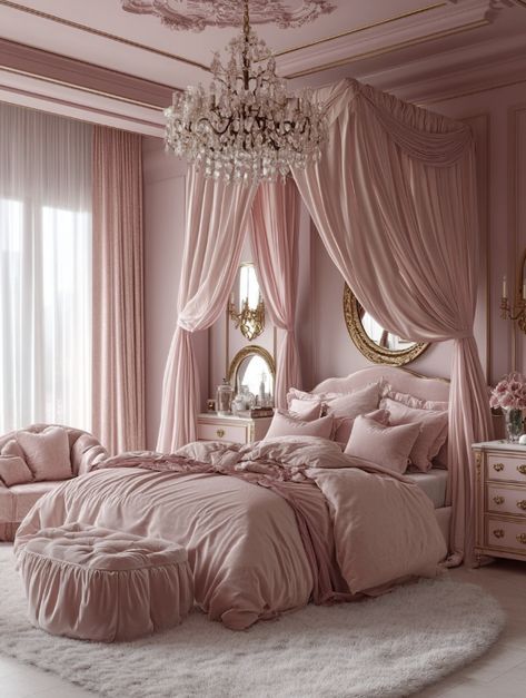 Pink Princess Room Aesthetic, Pink Fantasy Aesthetic, Princess Bedroom Aesthetic, Pink Themed Bedroom, Pink Princess Room, Fairytale Room, Lavender Bathroom, Fall Bedroom Ideas, Fantasy Bedroom