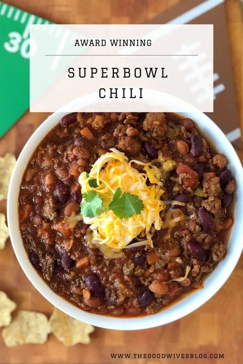 This is the best chili you will ever eat! There is a reason it's award winning.    | Superbowl Chili | Best Ever Chili Recipe | Award Winning Chili | Football Party Food | Superbowl Sunday | Chili | Football Food |  NFL | Game Day | Food For A Crowd | Slow Cooker | Crock Pot Game Day Chili Crockpot, Football Sunday Chili, Super Bowl Chili Recipe, Italian Chili Recipe, Best Chili Recipe Award Winning, Sunday Chili, Superbowl Chili Recipe, Game Day Chili Recipe, Football Chili