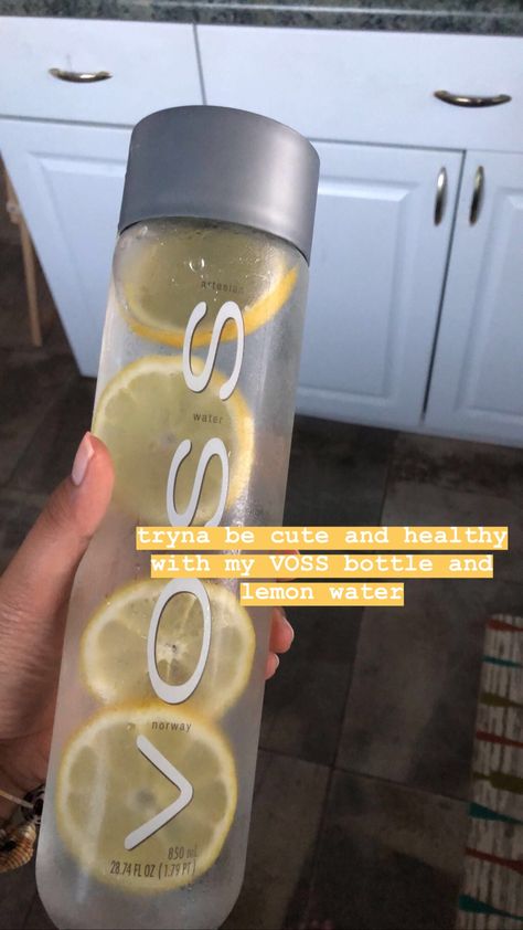 Fun way to re-use plastic VOSS bottles! Only $2.99 from Ross Voss Glass Water Bottles Diy, Clear Aesthetic Water Bottle, Lemon Water Bottle Aesthetic, Fruit Infused Water Bottle Aesthetic, Voss Water Bottle, Voss Water, Healthy Water Drinks, Healthy Water, Lemon Water