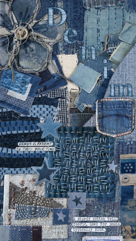 👖#denim #jeans #blue #blueaesthetic #patchwork #patches #fabric #textileart #textiles #embroidery Denim Inspiration Board, Safety Pins Fashion, Patchwork Aesthetic, Denim Patchwork Bag, Wrap Dress Outfit, Denim Wallpaper, Textiles Embroidery, Denim Aesthetic, Denim Art