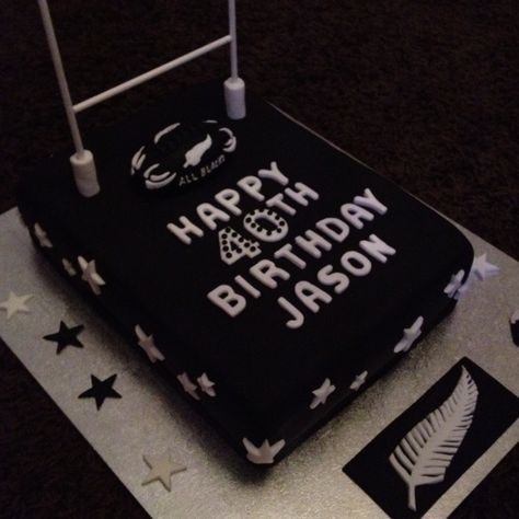 All Blacks Cake All Black Rugby Theme Party Ideas, Black Belt Cake Ideas, Rugby Cake Ideas, All Blacks Cake Rugby, Springbok Rugby Cake, Happy 46th Birthday, Rugby Party, Rugby Birthday, 21 Cake