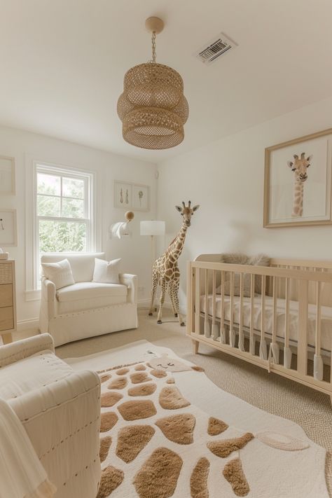 Infuse your nursery with safari-inspired decor featuring animal prints, earthy tones, and natural textures. See more ideas here. African Themed Nursery, Nursery Room Safari, Safari Nursery Ideas Gender Neutral, Toddler Boy Safari Bedroom, Giraffe Theme Nursery, Beige Safari Nursery, Neutral Nursery Safari, Baby Rooms Neutrals, Cute Baby Boy Nursery Ideas