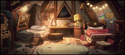 Dipper E Mabel, Cartoon Bedroom, Dipper Y Mabel, Gravity Fall, Dipper And Mabel, Bg Design, Gravity Falls Art, Fall Background, Fall Bedroom