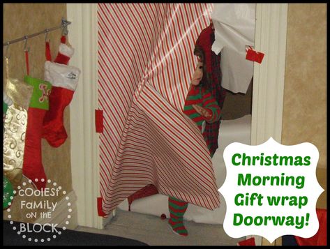 Christmas Morning Traditions: Busting through gift wrapped the doorway to get to the tree! (Coolest Family on the Block) #Christmas #traditions Santa Ideas For Christmas Morning, Christmas Morning Traditions, Tradition Ideas, Stocking Hangers, Christmas Blocks, Centerpiece Christmas, Christmas Traditions Family, Christmas Tablescape, Christmas Tradition