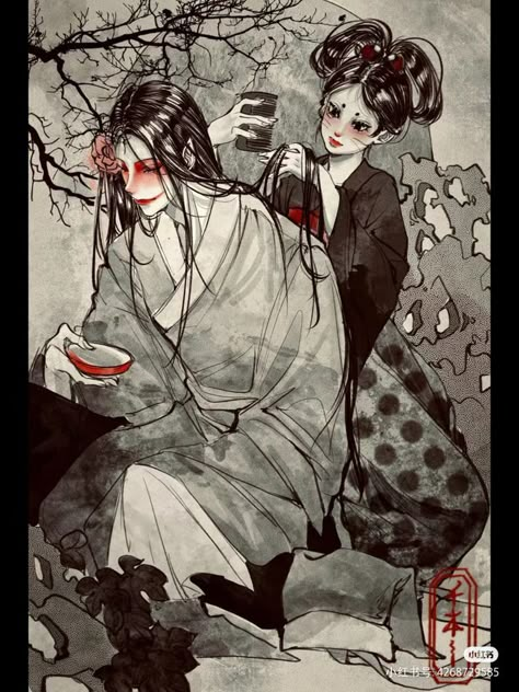 Creepy Sketches, Chinese Folk Art, 일본 패션, Geisha Art, Chinese Cartoon, Fairytale Art, China Art, Digital Art Anime, Sketchbook Art Inspiration