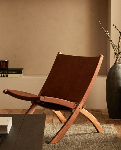 LEATHER FOLDING CHAIR Italy Apartment, Zara Home Collection, Rustic Coffee Tables, Butterfly Chair, Furniture Inspiration, Zara Home, Folding Chair, Leather Chair, Leather Seat