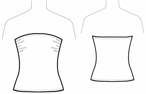 Simple Strapless Top with Bust Gathering - Sewing Pattern #5634 - $2.49 (Enter your measurements for a custom-size pattern!) Clothing Templates Free Pattern, Sewing Patterns Free Tops Simple, Tube Top Flat Sketch, Tube Top Pattern Sewing Free, Top Template Sewing, Strapless Top Sewing Pattern, Clothing Templates Design, Tube Top Sewing Pattern, Tube Top Pattern Sewing