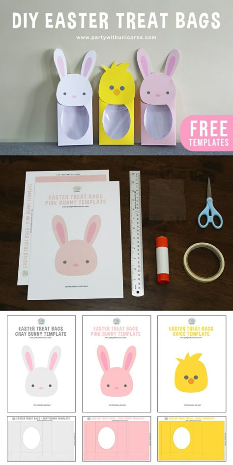 Diy Easter Treats, Kids Treat Bags, Easter Goodie Bags, Easter Bunny Treats, Easter Treat Bags, Easter Gift Bags, Diy Easter Gifts, Animal Templates, Crafts For Teens To Make