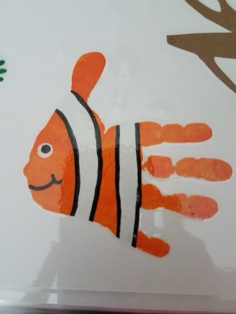 N is for Nemo Nemo Handprint Craft, N Is For Craft Handprint, Finding Nemo Handprint Art, N Is For Handprint Craft, Finding Nemo Arts And Crafts For Kids, Nemo Crafts For Preschool, N Handprint Craft, Finding Nemo Craft, Letter N Handprint Craft