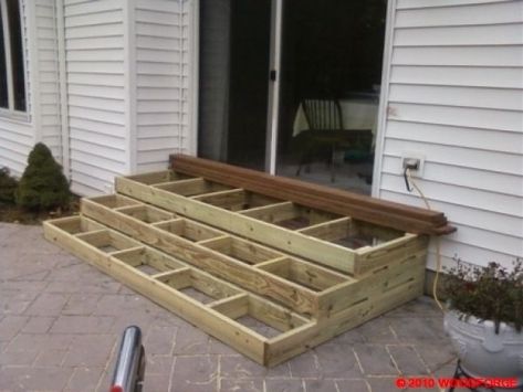 wooden porch stairs pictures_8 at How to build a wooden staircase for the terrace or porch?  #porch #Terrace Patio Stairs, Porch Stairs, Ikea Outdoor, Wooden Patio, Patio Steps, Deck Steps, Wooden Patios, Wooden Deck, Exterior Stairs