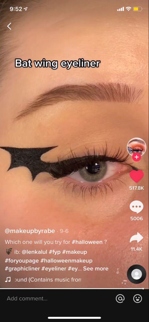 Graphic Eyeliner Halloween, Bat Eyeliner Hooded Eyes, Halloween Graphic Eyeliner, Eyeliner Spiderweb, Bat Costume Makeup, Easy Halloween Eyeliner, Bat Makeup Halloween, Bat Wing Liner, Halloween Graphic Liner