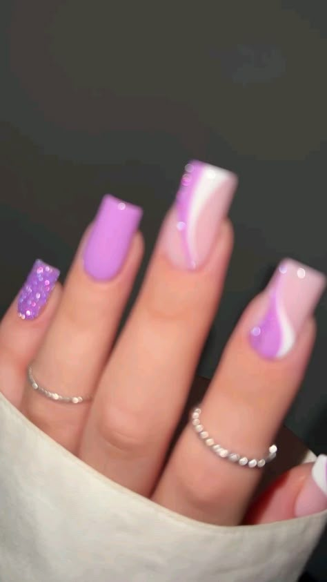 ✨💜 HOT or NOT? 💜✨  #flashnails #reflectivenails #gelnails #gelnailart #hybrydy #hybridnails #paznokcie #paznokciehybrydowe #paznokciehybrydowe💅 #swirlnails #purplenails #purplenails💜 #glitternails #blingnails💎 #manicure #manicureepedicure #manicurednails #uñasperfectas #uñasdegel #unhasdegel #unhasdivas #unhaslindas flashnails reflectivenails gelnails paznokcie hybryda manicure uñas unhas purplenails glitternails Fire Nails Purple, Light Purple Nails Black Women, Purple And White Nails Acrylic Short, Nails Light Purple Design, White Nails With Purple Accent, Formal Nails Purple, Nail Inspiration Color, Valentine Purple Nails, Dark Purple Nail Designs Coffin