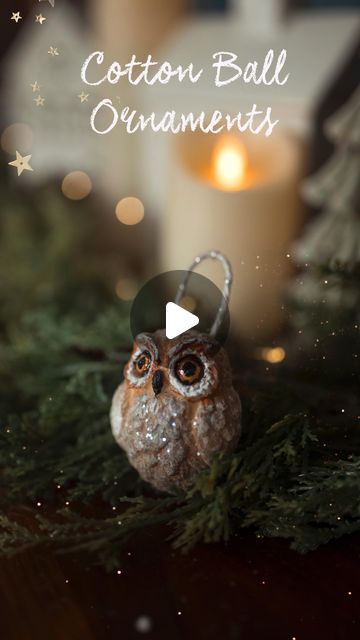 Lindsay 🌈 In Alaska on Instagram: "Another spun cotton (or cotton ball) ornament tutorial but this one is even easier! You need:  *a baking mold  *cotton balls (I like to get the jumbo size) *Elmers Glue-All *Paintbrush  *Cheap acrylic paint  (Optional)  *Hot glue gun and ribbon/string to hang the ornament  *Glitter   (I am serenely working on another owl, Hedwig!)   #christmas #christmasornaments #ornament #ornamentdiy #craft #crafting #diy #tutorial #christmascraft #spuncotton #spuncottonornament" Cotton Ornaments Diy, Diy Spun Cotton Ornaments, Spun Cotton Valentines, Owl Ornament Diy, Cotton Batting Ornaments, Spun Cotton Easter, How To Make Spun Cotton Ornaments, Spun Cotton Halloween, Cotton Spun Ornaments