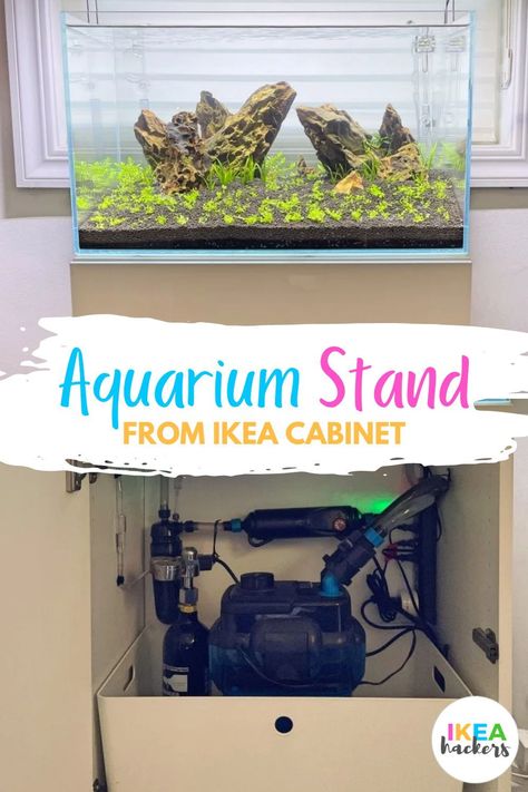 I wanted something the would match my office IKEA table hack. And I wanted something that I could easily change the look if needed. Lastly, to be honest, the price is easily 1/3 of what is available in pet stores. I think I found the perfect aquarium stand from IKEA cabinet! Try this easy ikea hack out for yourself! Make this your next DIY home project. Ikea Besta Aquarium Stand, Ikea Aquarium Stand, Diy Aquarium Stand, Office Ikea, Ikea Table Hack, Ikea Nordli, Easy Diy Home Projects, Ikea Cabinet, Fish Tank Stand