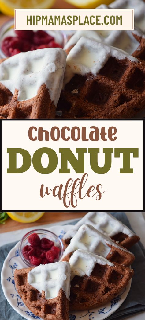 Donut Waffles, Waffle Recipe Chocolate, Chocolate Sourdough Waffles, Waffles Chocolate, Vegan Chocolate Waffles, Dark Chocolate Waffles, Waffle Donuts, Donut Flavors, Waffle Ingredients