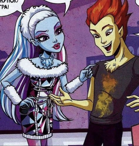 Abbey And Heath Monster High, Heath And Abbey Monster High, Heath Burns X Abbey, Monster High Comic Art, Monster High Abbey And Heath, Abbey Bominable X Heath Burns, Monster High Comic Icons, Abbey X Heath, Heath Monster High