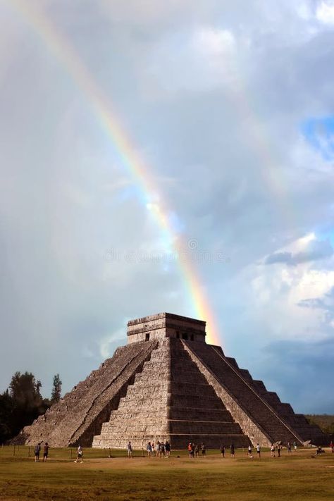 Chichen Itza Archaeological Complex in Mexico Against the Sky with Clouds and a Rainbow. Editorial Stock Image - Image of kukulcan, chichenitza: 162499909 Rainbow Editorial, Chitzen Itza, Chichen Itza Mexico, Sky With Clouds, 7 Wonders, Holiday Trip, Rainbow Sky, Chichen Itza, Archaeological Site