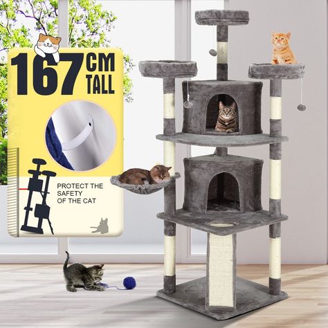 Create a cosy home and a wonderful activity centre with Petscene Cat Tree 167cm Gym House. Cat Apartment, Large Cat Tree, Niche Chat, Cat Climbing Frame, Condo Furniture, Cat Towers, Cat Light, Cat Tree Condo, Indoor Cats