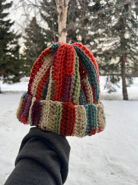 Multicolor Beanie For Fall, One Size Fits Most, Trendy Multicolor Winter Beanie, Multicolor One-size Beanie For Winter, Multicolor Crochet Winter Hat, One Size, Handmade Multicolor Beanie, One Size, Bday Gift, Treat Yourself, Small Businesses, Multi Color