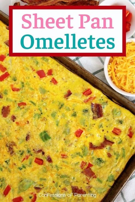 Sheet Pan Egg Meal Prep, Omelette Bake Recipe, Sheet Pan Breakfast Ideas, Sheet Pan Omelette Recipe, Sheet Pan Omelettes, Sheet Pan Frittata, Breakfast Sheet Pan Recipes, Sheet Pan Omelet, Sugar Free Recipes Dinner