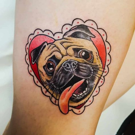 Dog Locket, Tattoo American Traditional, New Tattoo Styles, Apple Tattoo, Pug Tattoo, Pitbull Tattoo, Traditional Style Tattoo, Traditional Tattoos, American Traditional Tattoo