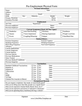 Work often requires a physical before hiring employees for a physically demanding position. This physical form is perfect for addressing all potential medical issues. Free to download and print Pre Employment Physical Form, Life Management Binder, Annual Physical Exam, Health History Form, Employment Form, Cover Sheet Template, Hiring Employees, Emergency Binder, Family Tree Template