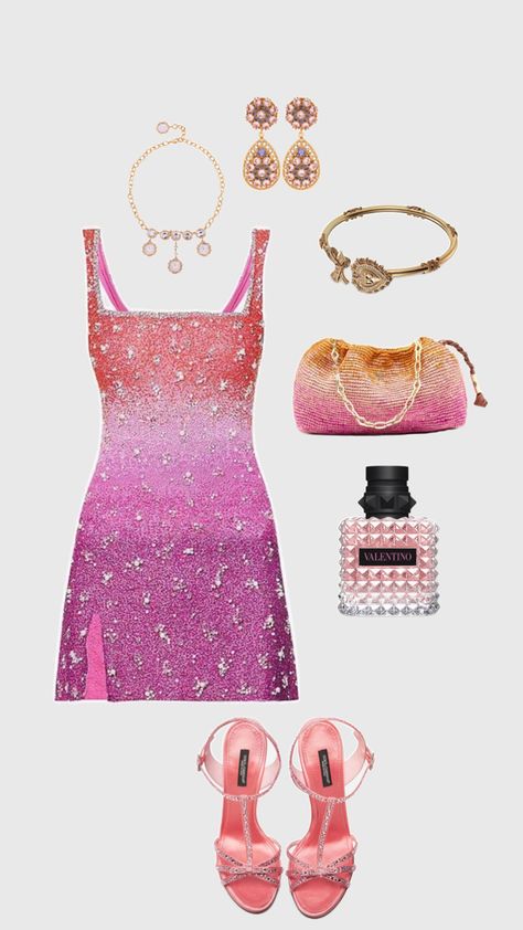 outfit, dolce and gabbana, valentino fragrance Sparkly Outfit, Sparkly Outfits, Beachy Outfits, Birthday Fits, Nye Outfits, Party Hairstyles, Fashion Fits, Fancy Outfits, Pretty And Cute