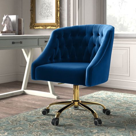 Etta Avenue™ Westlyn Task Chair | Wayfair Fancy Desk Chair, Blue Classroom, La Bedroom, Executive Leather Office Chair, Tufted Office Chair, Cute Desk Chair, Writing Room, Velvet Office Chair, Reclining Office Chair