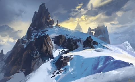 ArtStation - Practice and Painting process, ling xiang Environment Painting, Rpg Map, Snowy Mountain, Landscape Concept, Fantasy Setting, Fantasy Places, Matte Painting, Fantasy Art Landscapes, Fantasy Concept Art