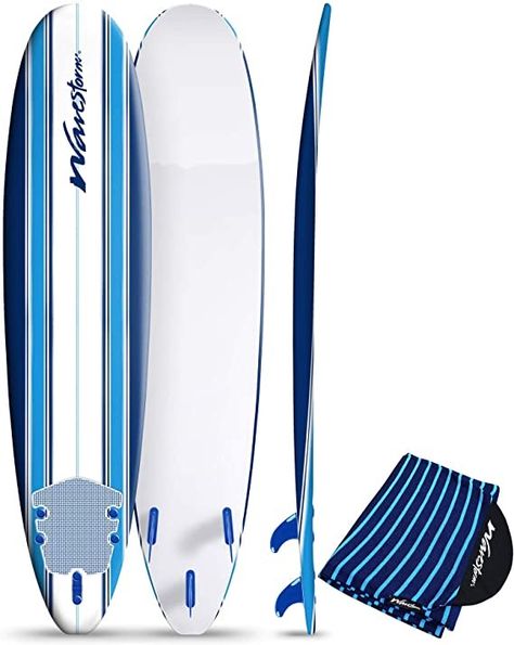 Wavestorm 8ft Classic Surfboard // Foam Wax Free Soft Top Longboard for Adults and Kids of All Levels of Surfing Blue Surf Board Aesthetic, Best Surfboards, Surf Board Fins, Mid Length Surfboard, Single Fin Surfboard, Wavestorm Surfboard, Surfing Photography, Soft Tops, Christmas List