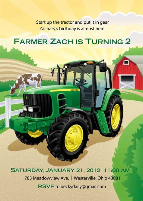 Birthday Invitations Ideas, Tractor Birthday Invitations, John Deere Birthday Party, John Deere Party, John Deere Logo, John Deere Birthday, Farm Invitation, Tractor Birthday Party, Invitations Ideas