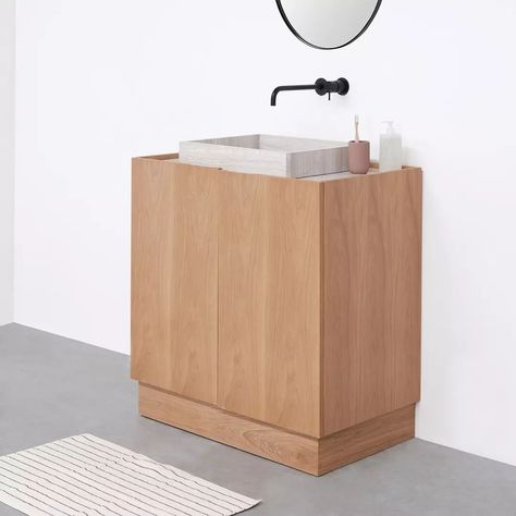 Upgrade your bathroom with our Felix cabinet, now available in 80 cm. Choose from stunning finishes: oak, walnut, or black oak. Perfect blend of style and functionality for a modern bathroom 🤎 Scandinavian Bathroom, Beige Marble, Furniture Items, Oak Furniture, Furniture Pieces, Bathroom Sets, Wash Basin, Bathroom Furniture, Small Furniture