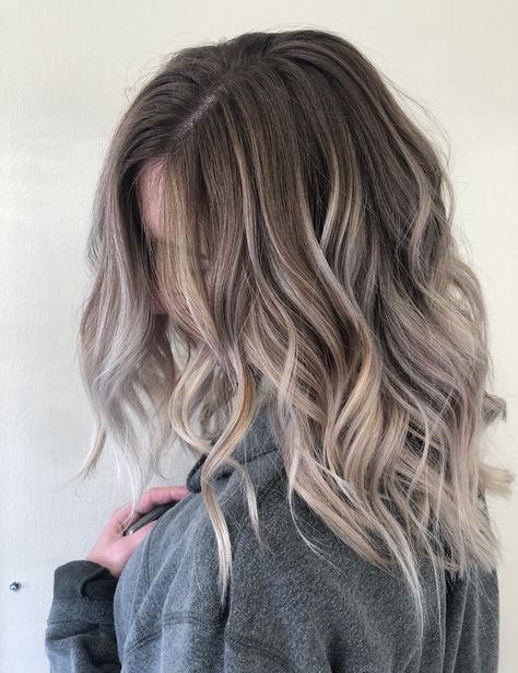 Ash Tone Balayage, Balayage Grey Blonde, Ash Blonde Balayage For Fair Skin, Smokey Ash Blonde Hair Balayage, Brunette Silver Balayage Ash Blonde, Ash Grey Balayage Straight Hair, Ash Tone Hair, Ash Balayage, Balayage Long Hair