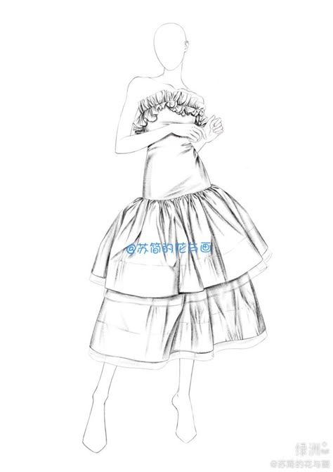 Boho Fashion Sketches, Ruffle Skirt Sketch, Costume Design Sketch Fashion, Recycled Dress Ideas, Smocking Fashion, Costume Design Sketch, Fashion Portfolio Layout, Fashion Illustration Poses, Fashion Model Sketch