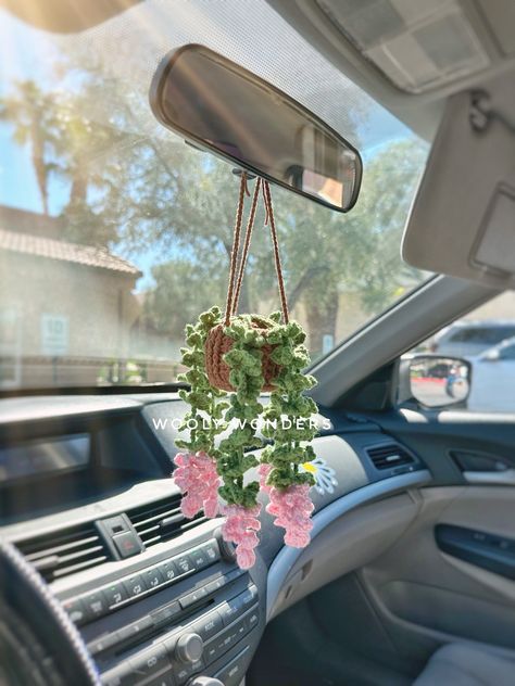 Crochet Pink Vines, Car Accessories for Women, Crochet Hanging Plants, Boho Rear Mirror Decor, Gifts for New Drivers, Car Plant, Car Decor -  #accessories #Boho #Car #Crochet #decor #drivers #Gifts #Hanging #Mirror #pink #Plant #Plants #Rear #Vines #Women Crochet Plant Hanger For Car, Vines In Car, Crochet Car Vent Clip, Crochet Car Plant, Crochet Hanging Plants, Crochet Car Decor, Crochet Car Hanging, Car Plants, Crochet Car Accessories