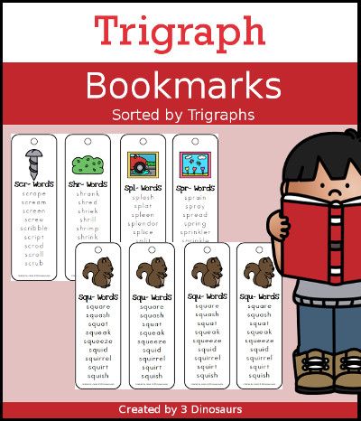 3 Dinosaurs - Trigraph Bookmarks Trigraph Activities, Fun Bookmarks, Bookmark Printable, 3 Dinosaurs, Phonics Song, Bookmarks Kids, Word Building, Bookmarks Printable, Gross Motor