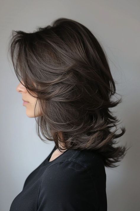 Hair With Volume And Layers, Full Layers Haircut, Women Haircuts Long Layers, Face Framing Layers Volume, Layers On Shorter Hair, Voluminous Layers Medium Hair, Hair Cuts For Shorter Hair, Haircut Shorter In Back, Short Haircuts For Full Faces