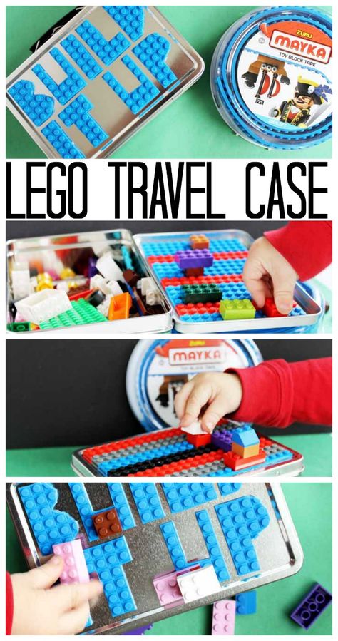 Make this Lego travel case as a handmade gift this holiday season! Quick, easy, and adorable! Lego Travel Case, Lego Boxes, Lego Kits, Diy Lego, Travel Crafts, Lego Pieces, Lego Figures, Box Diy, Diy Travel