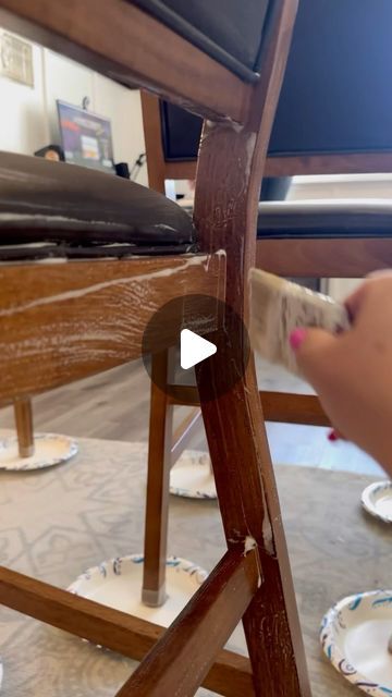 Danielle Cetani on Instagram: "A summer project 🤪 #DIY #Barstools #FullLeather #PaintingFauxLeather #Fail #KeepltClassy #ChalkPaint #RustOleum #RustOleumChalkPaint #LiquidSandpaper #Satisfying" Barstool Diy Makeover, Diy Upholstered Bar Stools, Refinishing Bar Stools Wood, Paint Bar Stools Diy, Chalk Paint Bar Stools, Refinishing Bar Stools, Diy Barstool Makeover, Wood Barstool Makeover, Repurpose Bar Stool Ideas