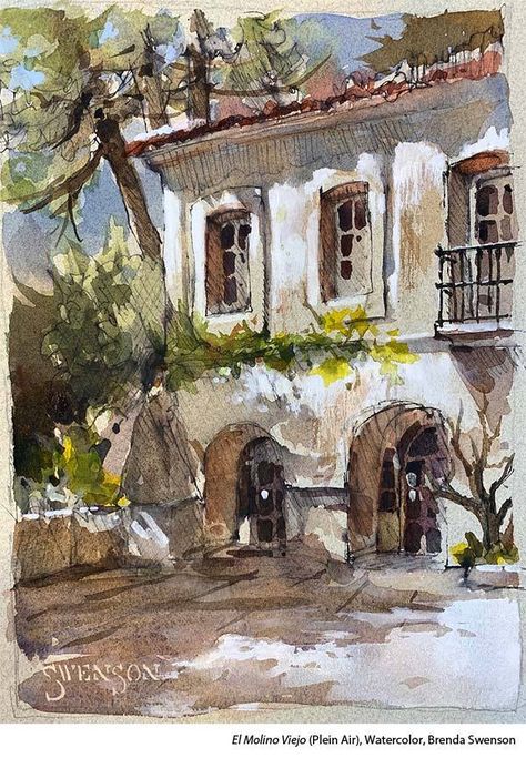 Brenda Swenson, Splash Watercolor, Building Painting, Artist Watercolor, Watercolor Architecture, Detailed Paintings, Watercolor Projects, Sketch A Day, Watercolor Landscape Paintings