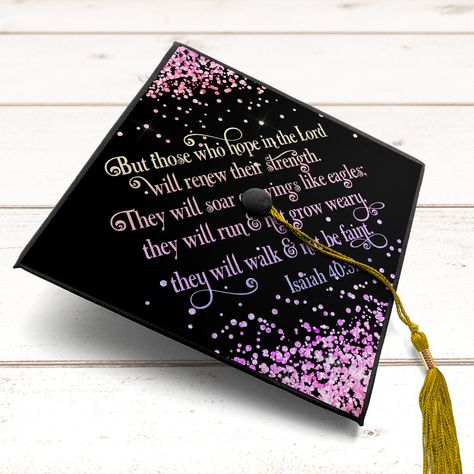 Graduation Bible Verses, Graduation Vibes, High School Graduation Ideas, School Graduation Ideas, Bible Verse Isaiah, Graduation Images, Mastered It, College Graduation Cap Decoration, Grad Cap Designs