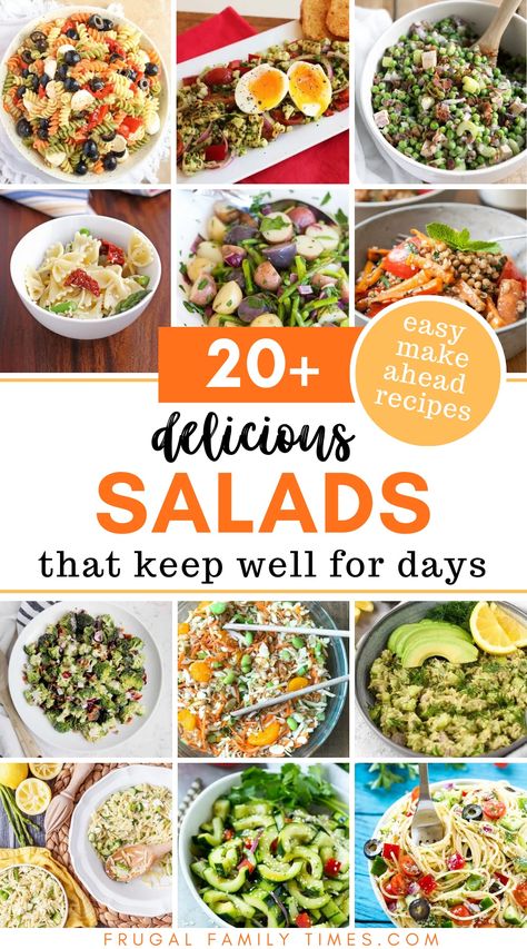 Make ahead salads are incredibly handy for BBQ side dishes. Here's a collection recipes for salads that keep well for days! These summer salad recipes are great for packed lunches, parties and potlucks and salads that taste BETTER the next day. These healthy recipes include many lettuce-free salads which means they keep well and stay fresh for days! Make Ahead Salad Recipes, Recipes For Salads, Tri Color Pasta Salad, Veggie Quinoa Salad, Simmering Pot, Pinterest Food, Make Ahead Salads, Honey Roasted Carrots, Bbq Side Dishes