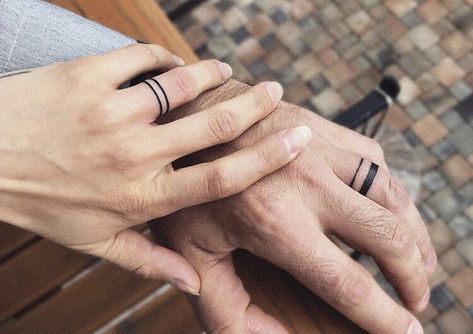 Couple Ring Finger Tattoos, Tatoo Ring, Infinity Couple Tattoos, Ring Tattoo Designs, Wedding Band Tattoo, Ring Tattoo, Wedding Ring Finger, Couple Tattoos Unique, Wedding Ring Tattoo